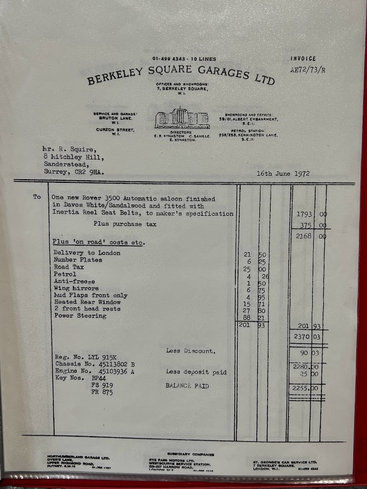 P6 3500; originale aankoopnota uit 1972